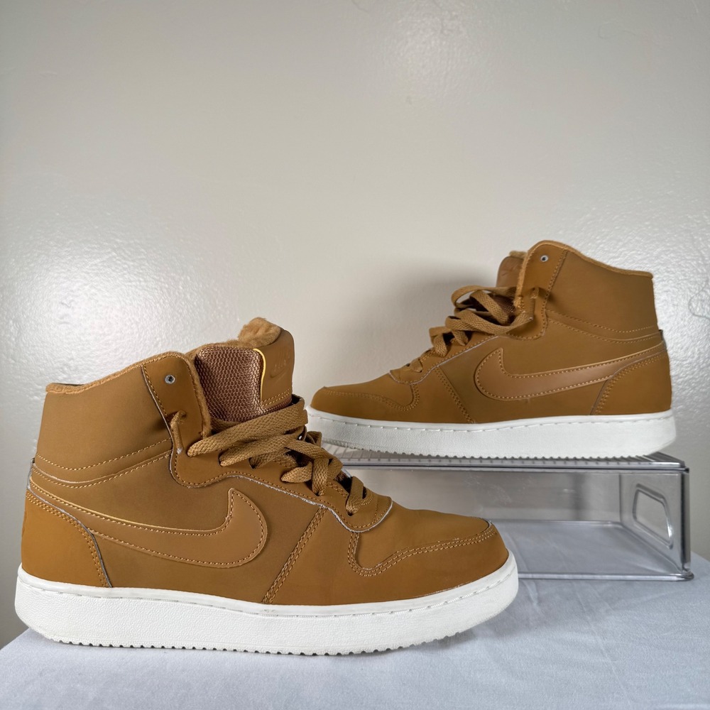 Nike Ebernon Mid Winter Womens 8.5 Wheat Tan Sneakers AV2478-700 Faux‎ Fur Lined